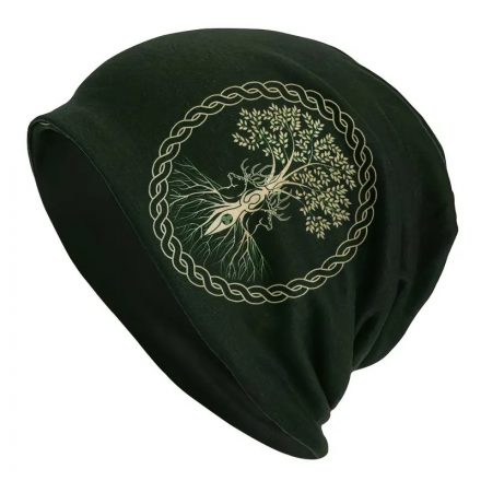 Unisex sötétzöld életfás bohém mintás beanie sapka - ÚJ 