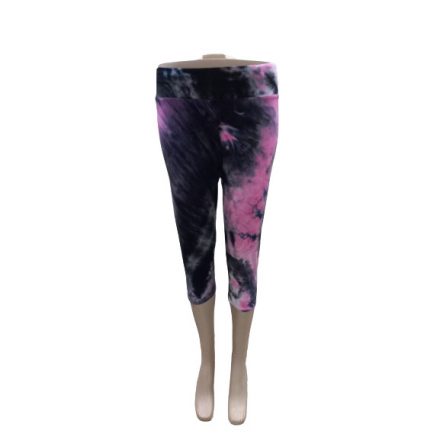 Női XL-3XL-es fekete-rózsaszín batikolt hatású capri leggings - ÚJ