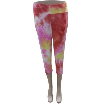 Női 3-4XL-es narancssárga-rózsaszín-sárga batikolt hatású capri leggings - ÚJ