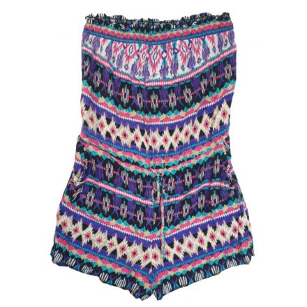 Női XS-es lila-rózsaszín mintás pánt nélküli playsuit - New Look