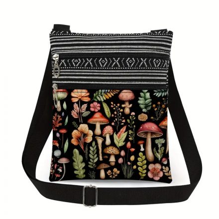 Női gombás hímzett hatású crossbody táska, kis vászon válltáska 20x25 cm - ÚJ 